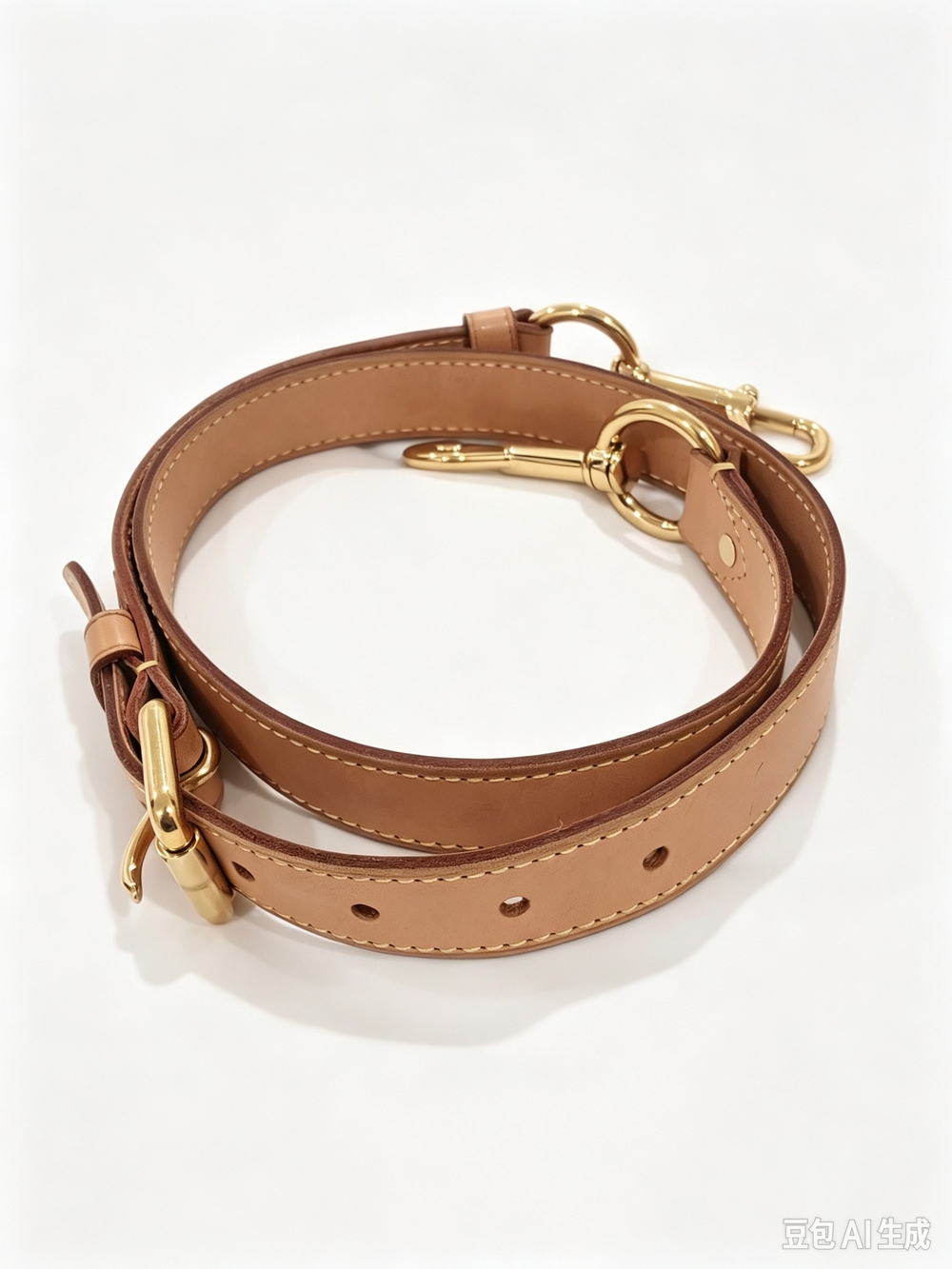 Louis Vuitton Adjustable Tan Leather Bag Strap with Gold Hardware